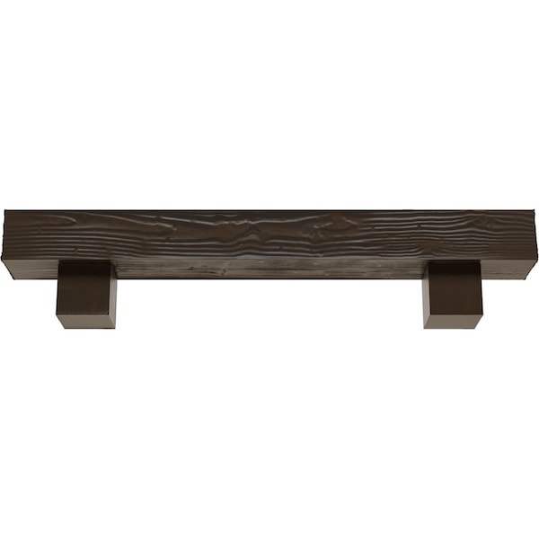 Kit W/ Alamo Corbels, Burnished Mahogany, 8H  X 12D X 48W Sandblasted Faux Wood Fireplace ManteL